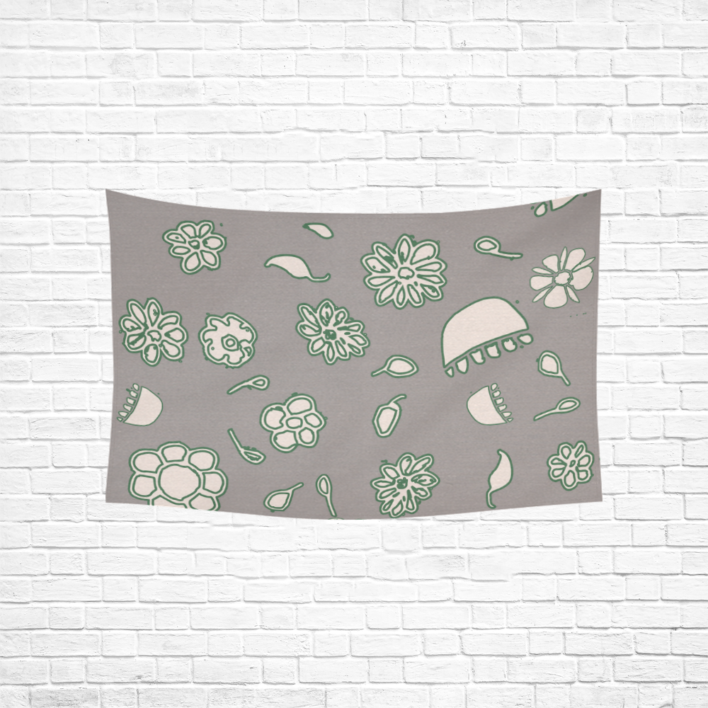 floral gray and green Cotton Linen Wall Tapestry 60"x 40"