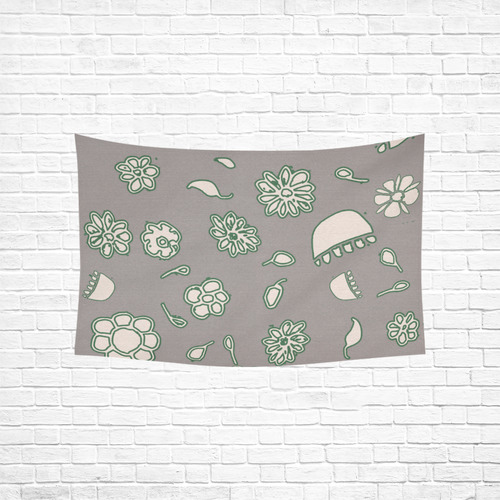floral gray and green Cotton Linen Wall Tapestry 60"x 40"