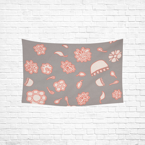 floral gray and red Cotton Linen Wall Tapestry 60"x 40"