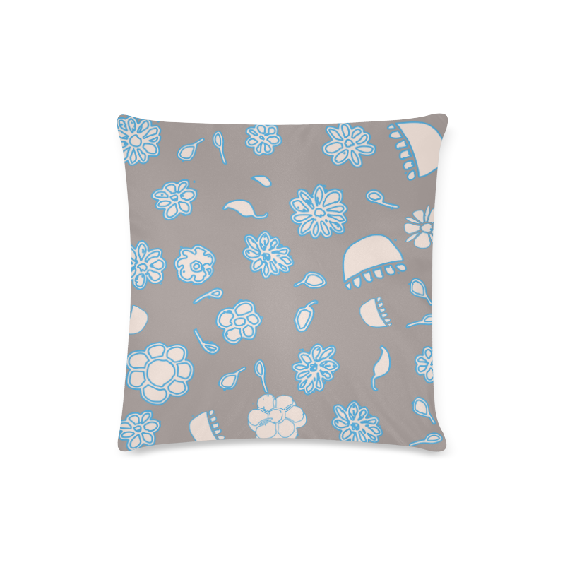 floral gray and blue Custom Zippered Pillow Case 16"x16"(Twin Sides)