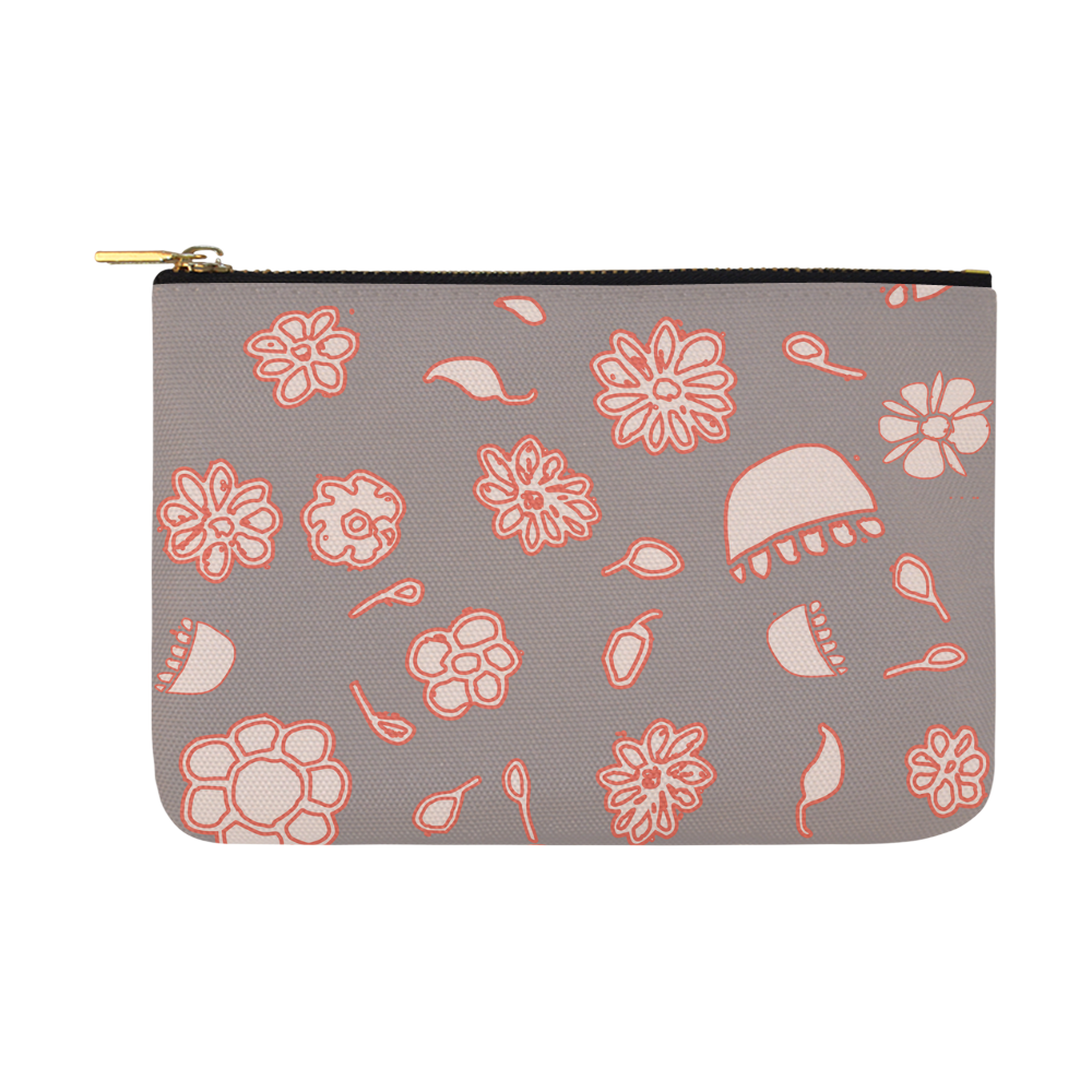 floral gray and red Carry-All Pouch 12.5''x8.5''