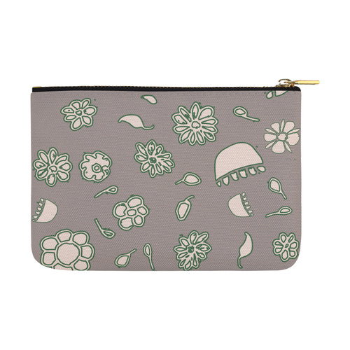 floral gray and green Carry-All Pouch 12.5''x8.5''