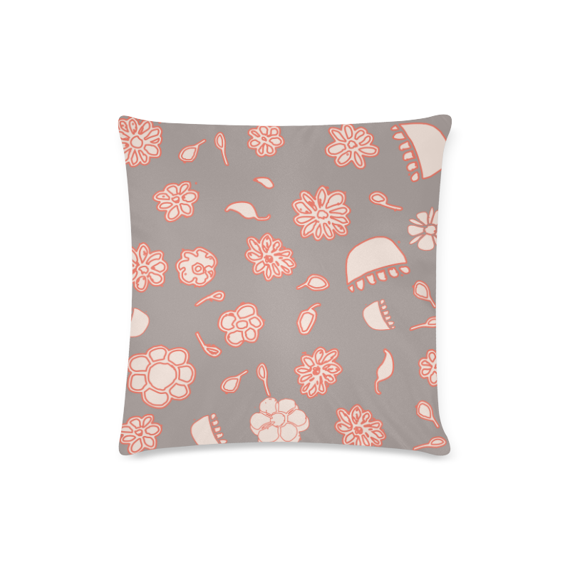 floral gray and red Custom Zippered Pillow Case 16"x16"(Twin Sides)