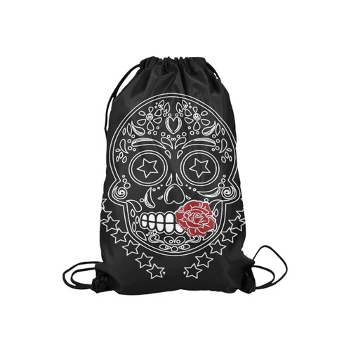 Sugar Skull Red Rose Small Drawstring Bag Model 1604 (Twin Sides) 11"(W) * 17.7"(H)