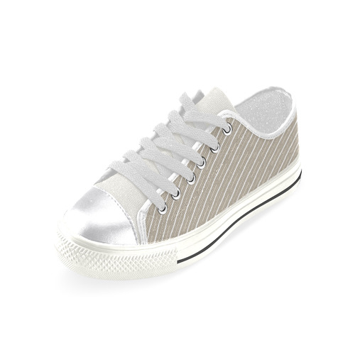 Beige with White Stripe Canvas Women's Shoes/Large Size (Model 018)