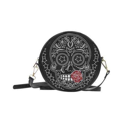 Sugar Skull Red Rose Round Sling Bag (Model 1647)