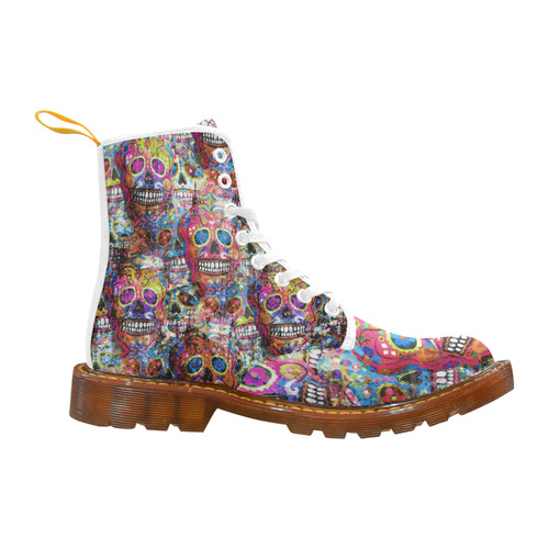 Colorfully Flower Power Skull Grunge Pattern Martin Boots For Women Model 1203H