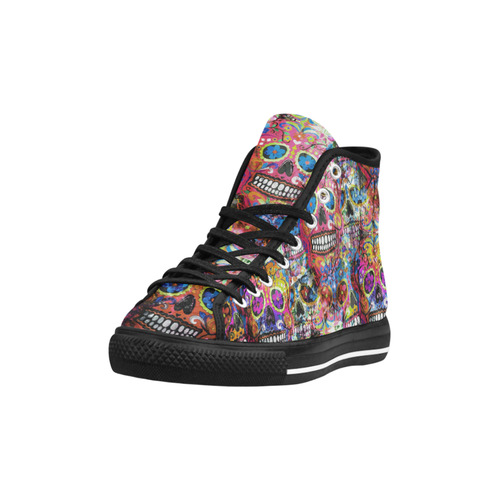 Colorfully Flower Power Skull Grunge Pattern Vancouver H Women's Canvas Shoes (1013-1)