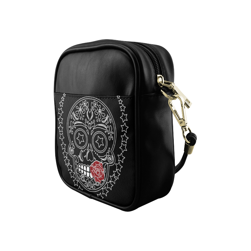 Sugar Skull Red Rose Sling Bag (Model 1627)