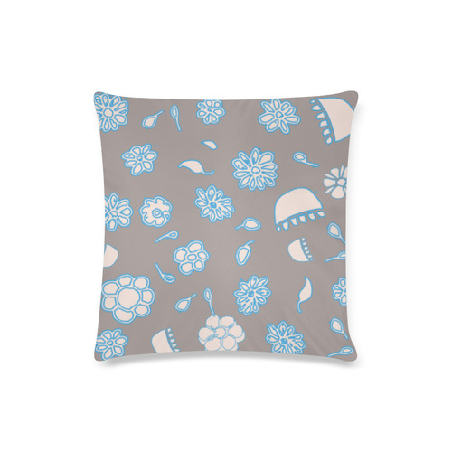 floral gray and blue Custom Zippered Pillow Case 16"x16"(Twin Sides)