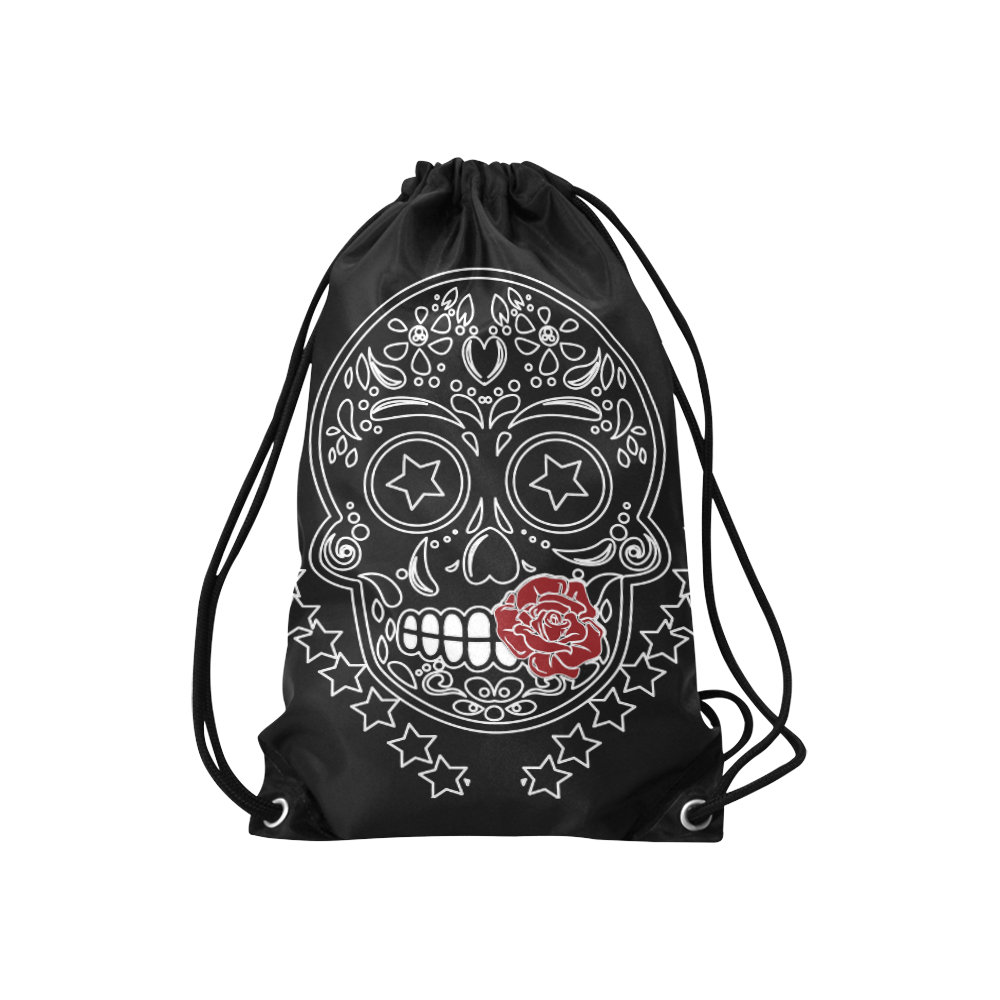 Sugar Skull Red Rose Small Drawstring Bag Model 1604 (Twin Sides) 11"(W) * 17.7"(H)
