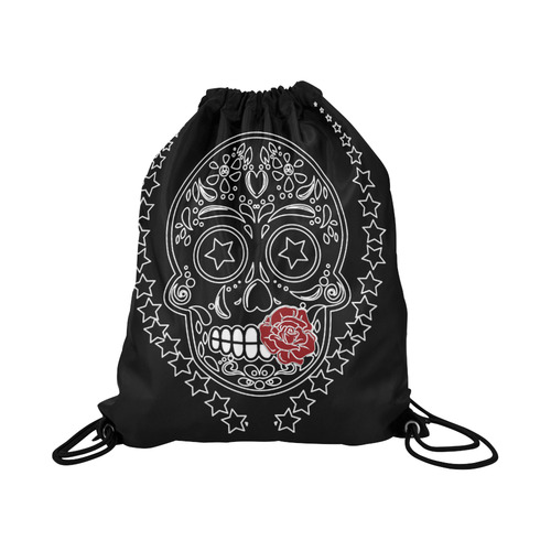 Sugar Skull Red Rose Large Drawstring Bag Model 1604 (Twin Sides)  16.5"(W) * 19.3"(H)