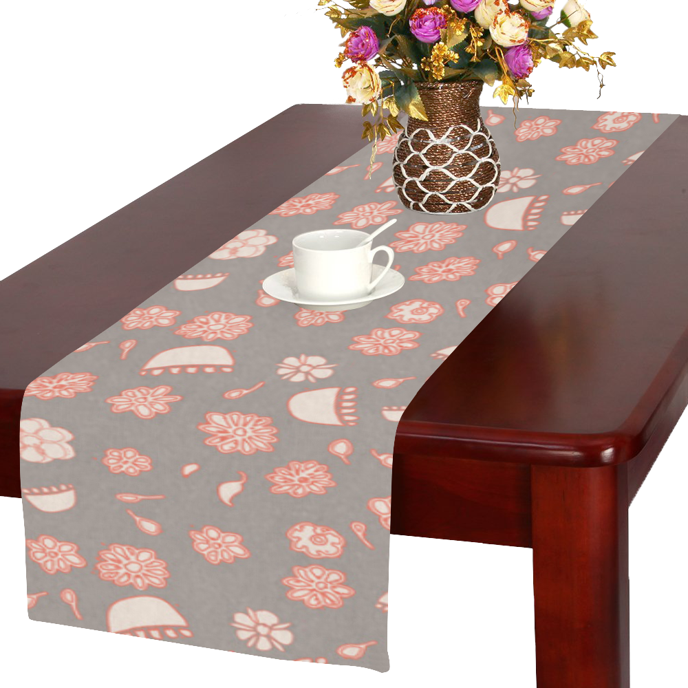 floral gray and red Table Runner 16x72 inch