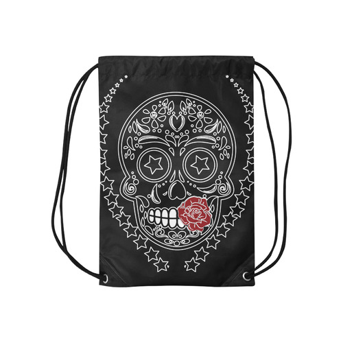 Sugar Skull Red Rose Small Drawstring Bag Model 1604 (Twin Sides) 11"(W) * 17.7"(H)