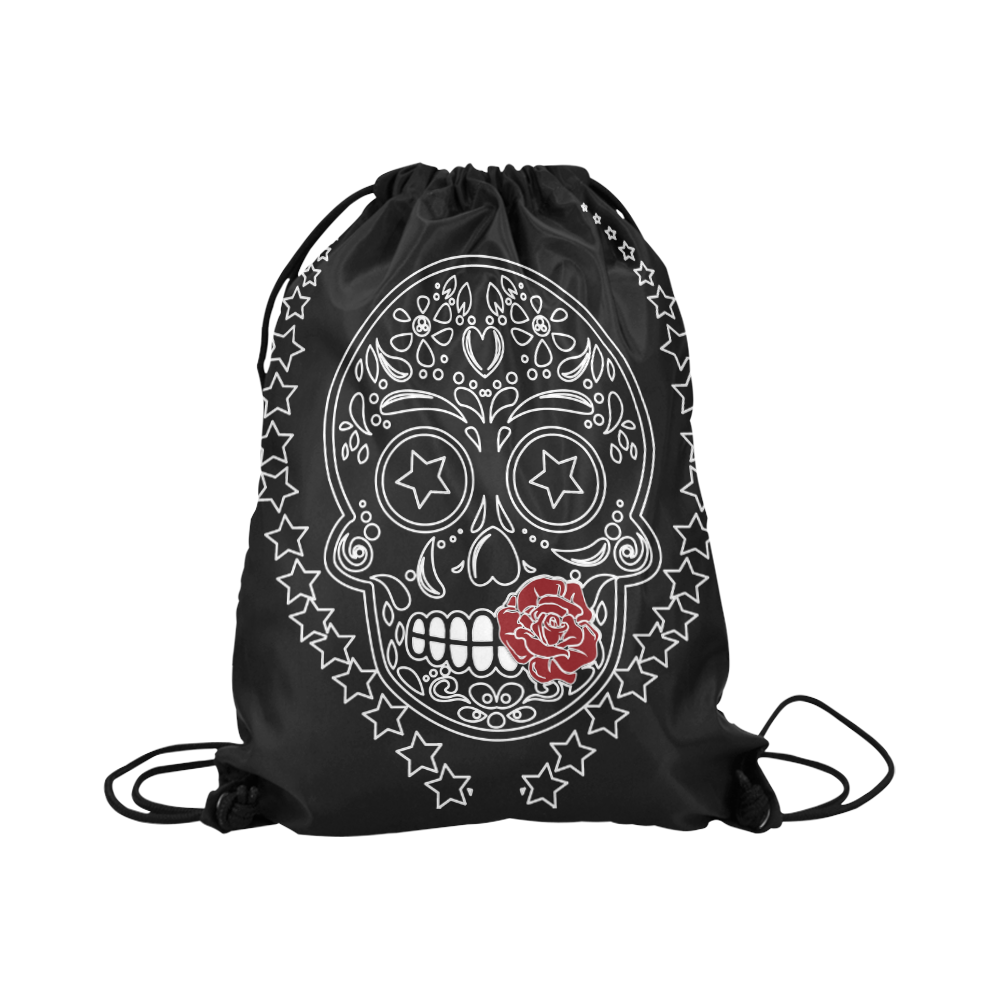 Sugar Skull Red Rose Large Drawstring Bag Model 1604 (Twin Sides)  16.5"(W) * 19.3"(H)