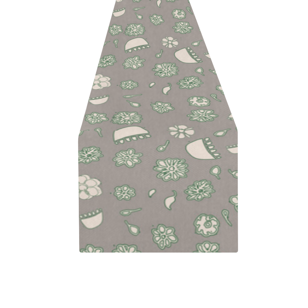 floral gray and green Table Runner 16x72 inch