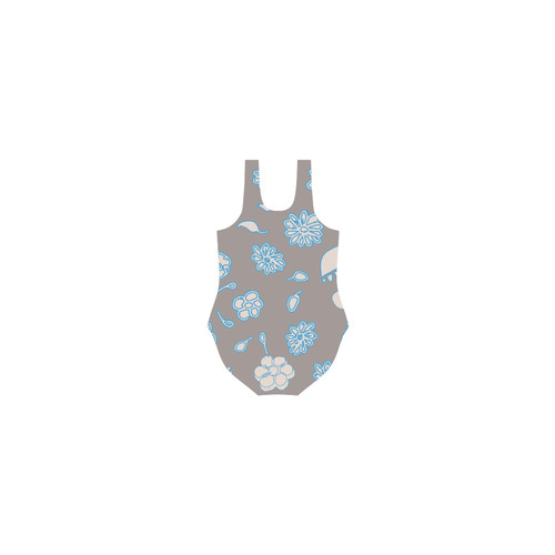 floral gray and blue Vest One Piece Swimsuit (Model S04)