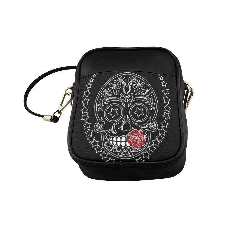 Sugar Skull Red Rose Sling Bag (Model 1627)