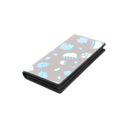 floral gray and blue Women's Leather Wallet (Model 1611)