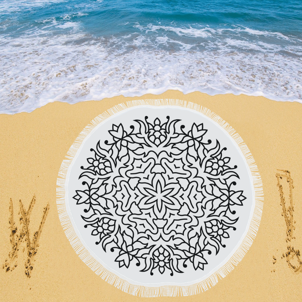 Beach shawl with Mandala drawing 2017 ART Collection Circular Beach Shawl 59"x 59"