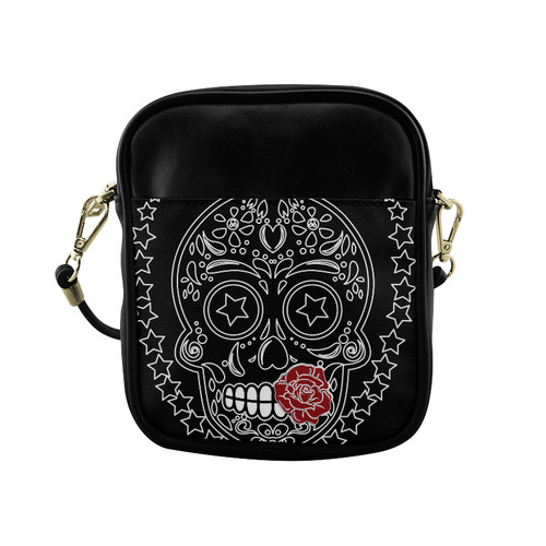 Sugar Skull Red Rose Sling Bag (Model 1627)