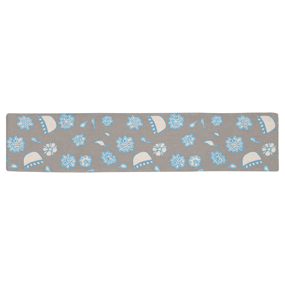 floral gray and blue Table Runner 16x72 inch