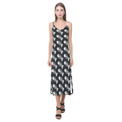 Fish Bones Pattern V-Neck Open Fork Long Dress(Model D18)