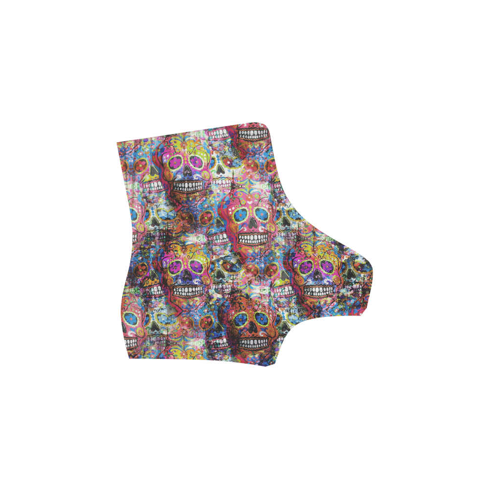 Colorfully Flower Power Skull Grunge Pattern Martin Boots For Women Model 1203H