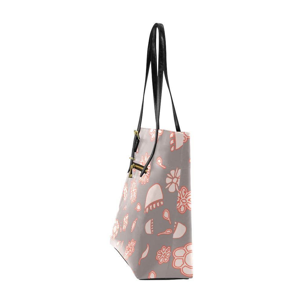 floral gray and red Euramerican Tote Bag/Small (Model 1655)