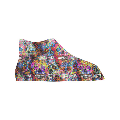 Colorfully Flower Power Skull Grunge Pattern Vancouver H Women's Canvas Shoes (1013-1)