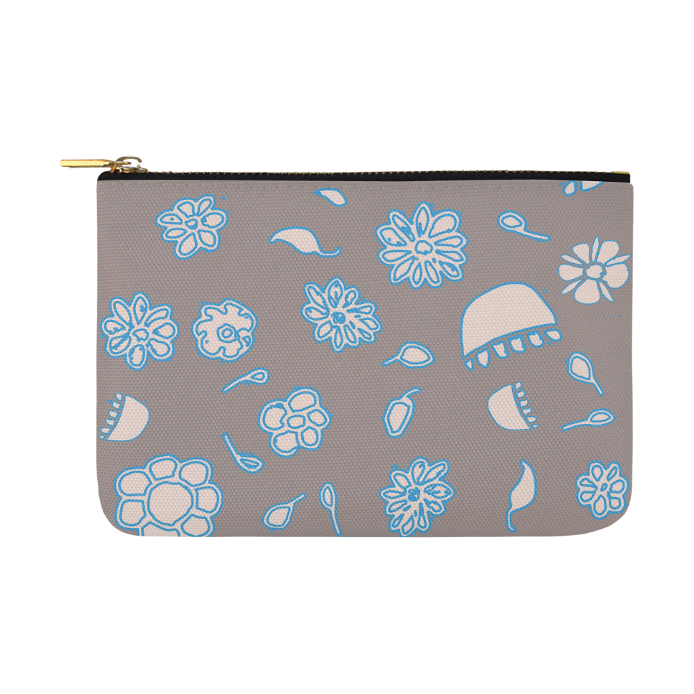 floral gray and blue Carry-All Pouch 12.5''x8.5''