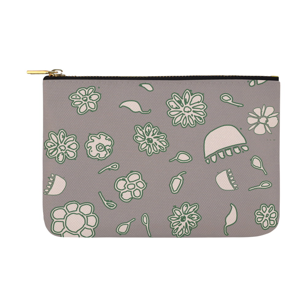 floral gray and green Carry-All Pouch 12.5''x8.5''