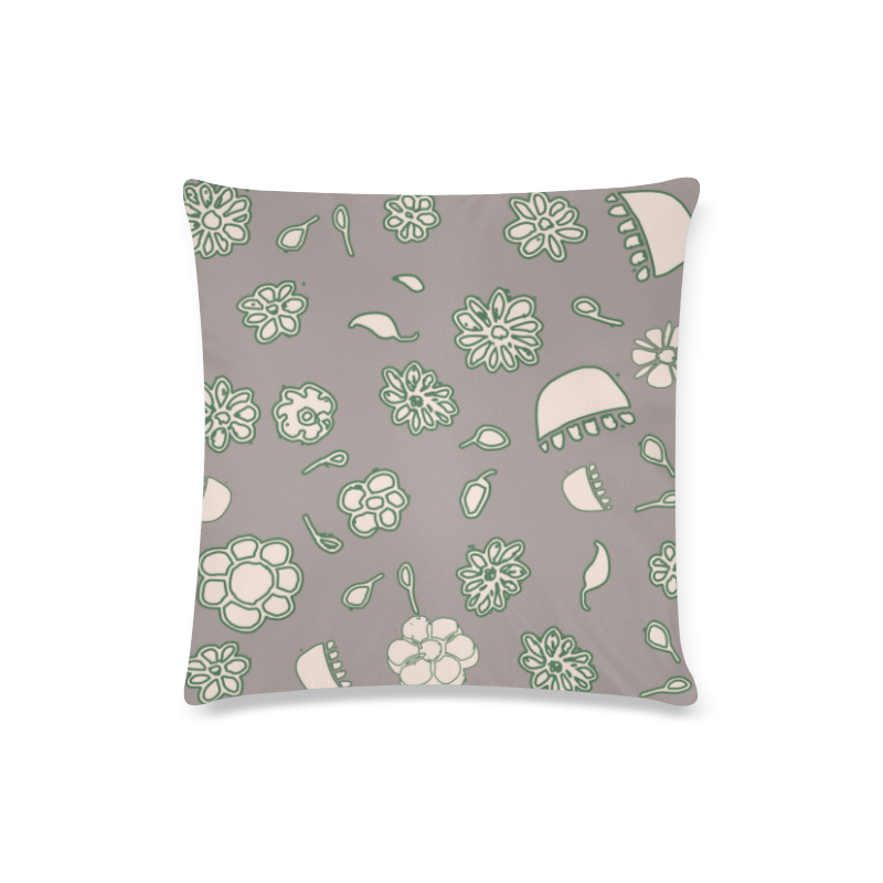 floral gray and green Custom Zippered Pillow Case 16"x16"(Twin Sides)