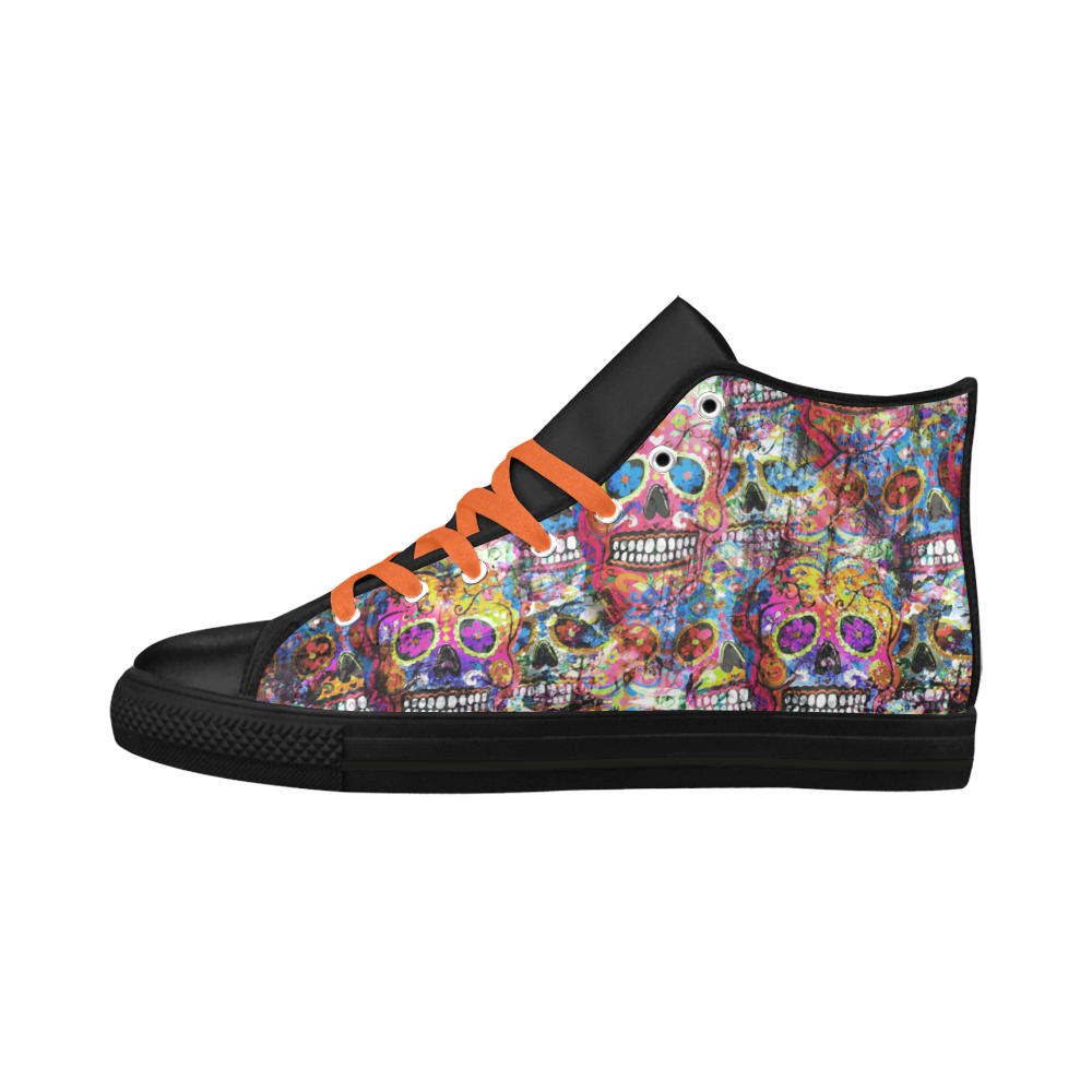 Colorfully Flower Power Skull Grunge Pattern Aquila High Top Microfiber Leather Men's Shoes (Model 032)