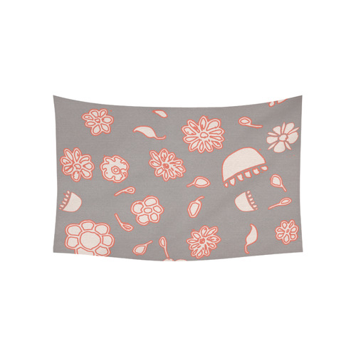 floral gray and red Cotton Linen Wall Tapestry 60"x 40"