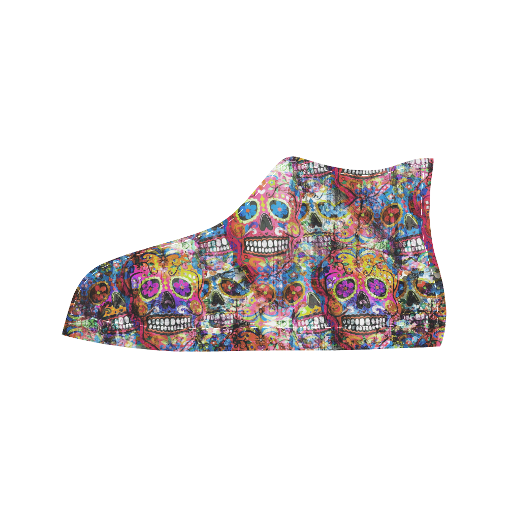 Colorfully Flower Power Skull Grunge Pattern Aquila High Top Microfiber Leather Women's Shoes (Model 032)