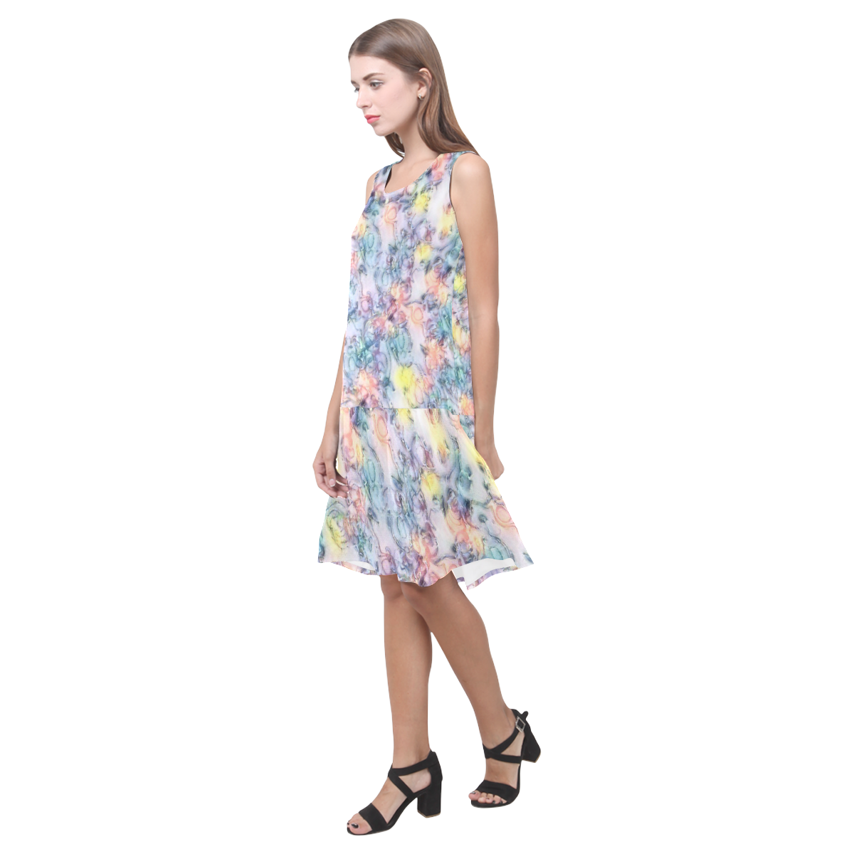 softly floral C by JamColors Sleeveless Splicing Shift Dress(Model D17)