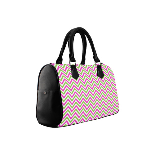 Pink Green White Chevron Boston Handbag (Model 1621)