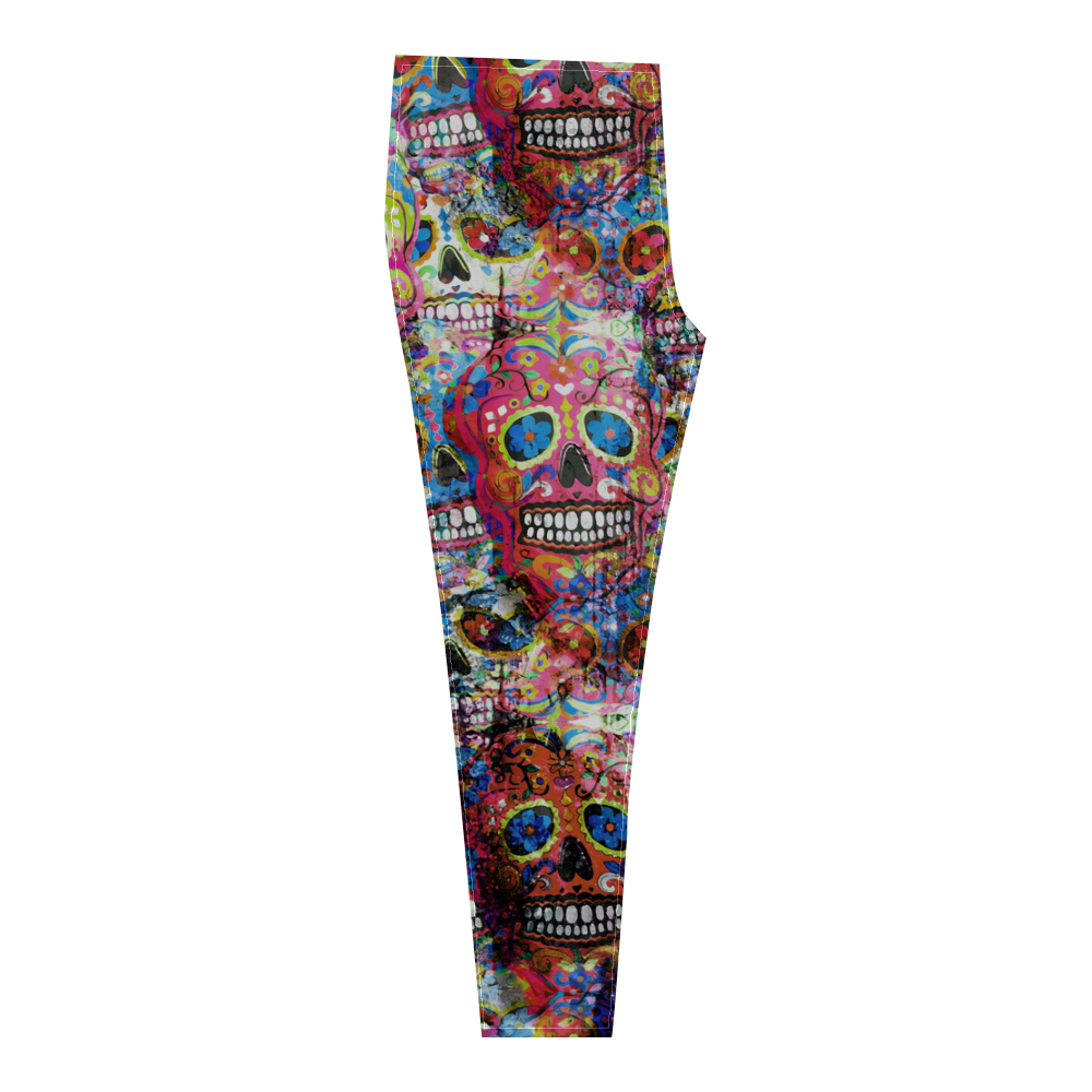 Colorfully Flower Power Skull Grunge Pattern Cassandra Women's Leggings (Model L01)