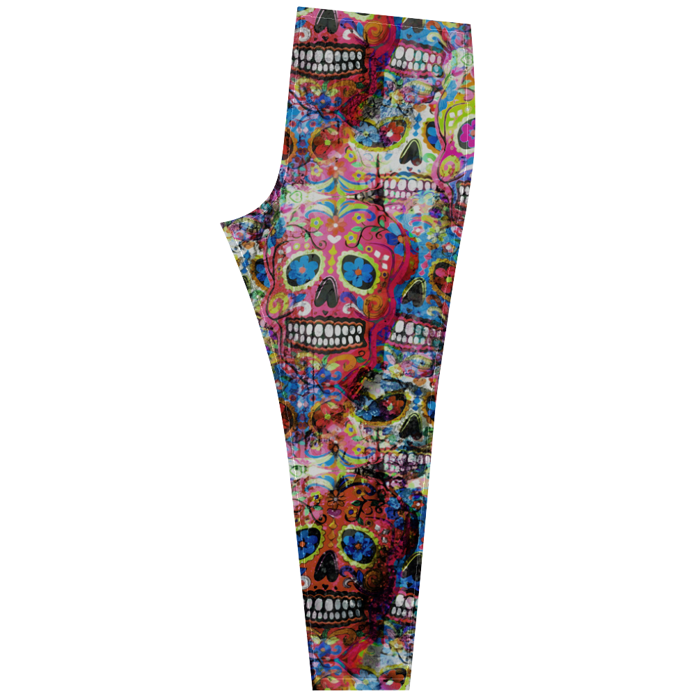 Colorfully Flower Power Skull Grunge Pattern Cassandra Women's Leggings (Model L01)