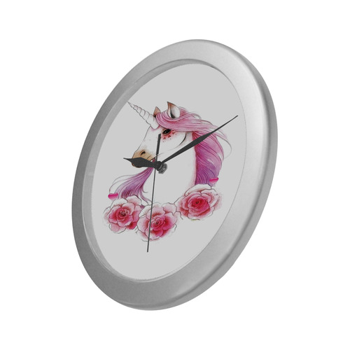 unicorn Silver Color Wall Clock