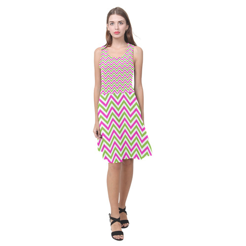 Pink Green White Chevron Atalanta Casual Sundress(Model D04)