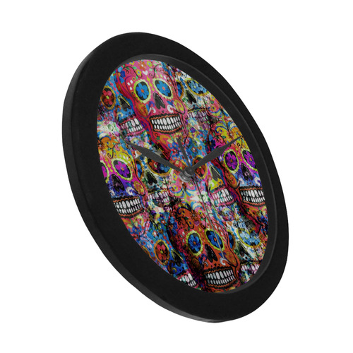 Colorfully Flower Power Skull Grunge Pattern Circular Plastic Wall clock