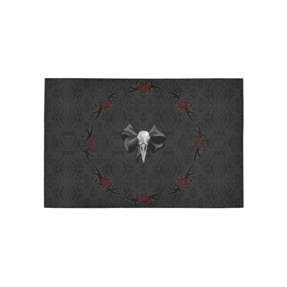 Raven Skull Roses Gothic Print Area Rug 5'x3'3''