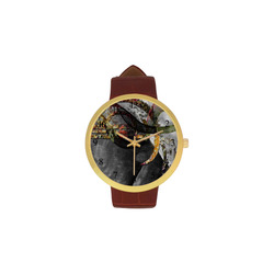 Abstract Motif 1 Women's Golden Leather Strap Watch(Model 212)