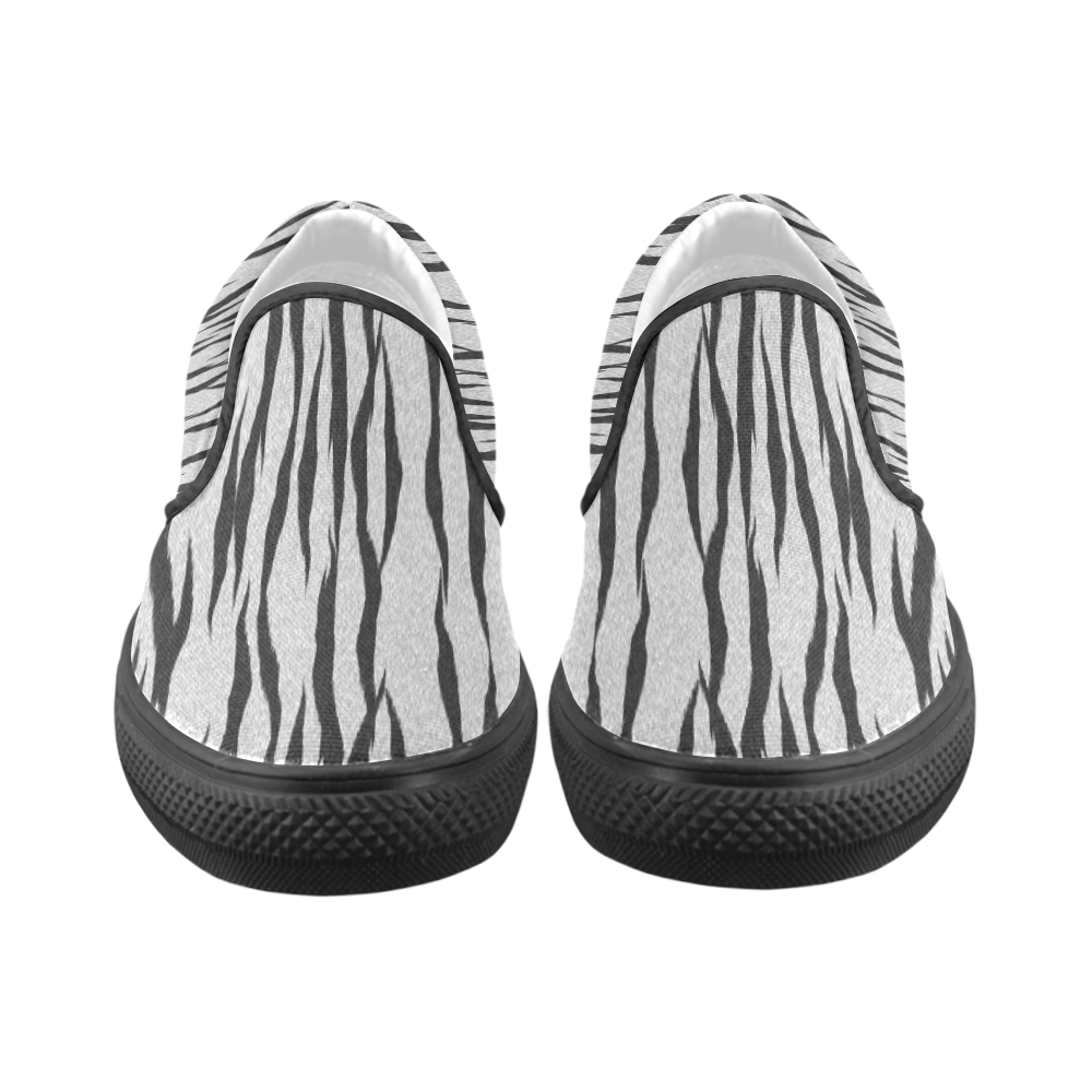 A Trendy Black Silver Big Cat Fur Texture Women's Slip-on Canvas Shoes (Model 019)