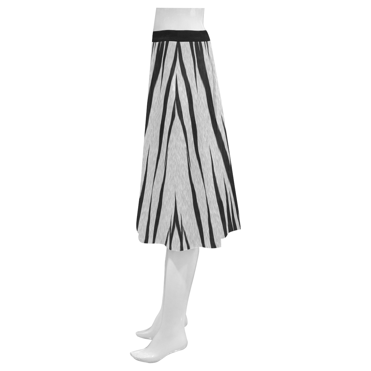 A Trendy Black Silver Big Cat Fur Texture Mnemosyne Women's Crepe Skirt (Model D16)