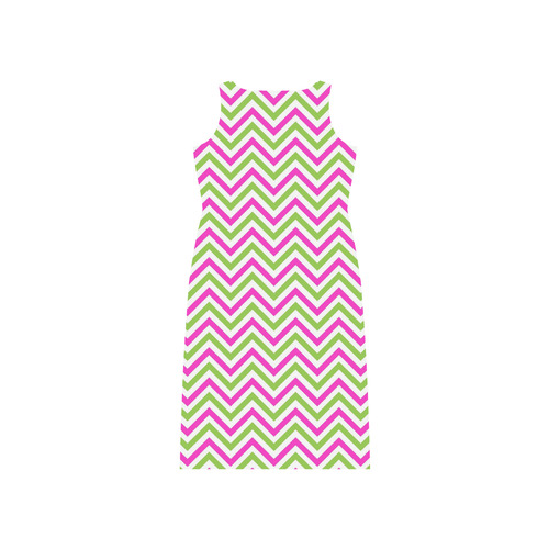 Pink Green White Chevron Phaedra Sleeveless Open Fork Long Dress (Model D08)