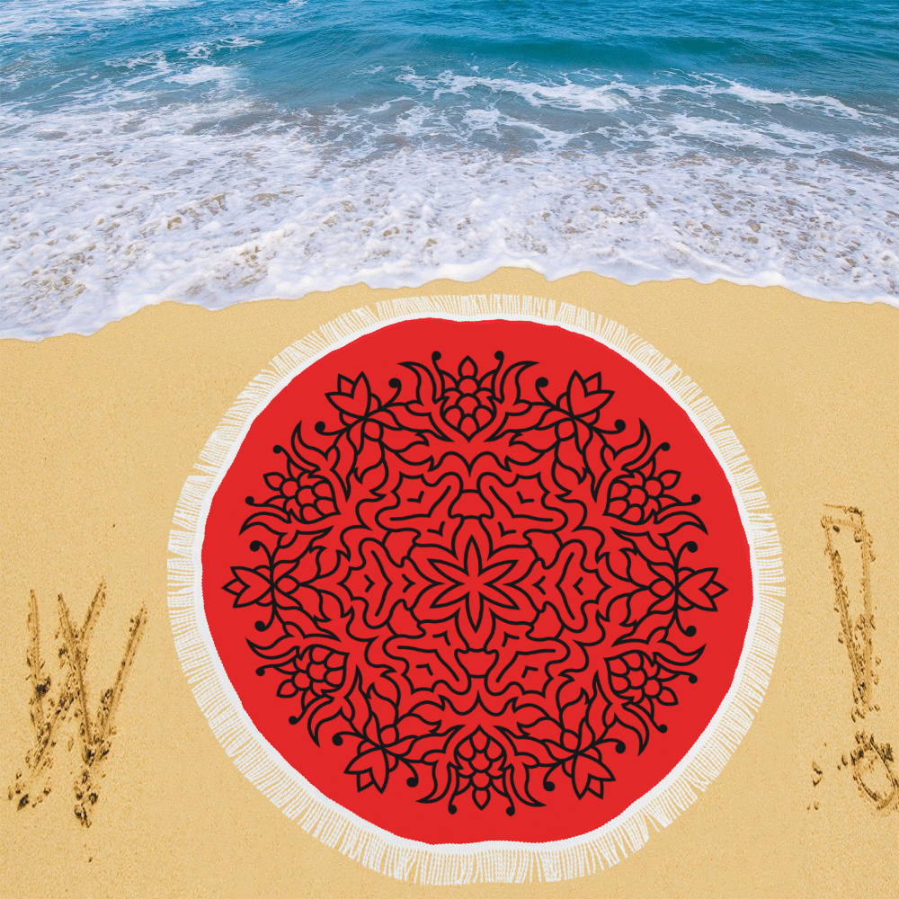 Designers summer Shawl with Mandala   /   red, black Romance edition 2017 available in Shop Circular Beach Shawl 59"x 59"