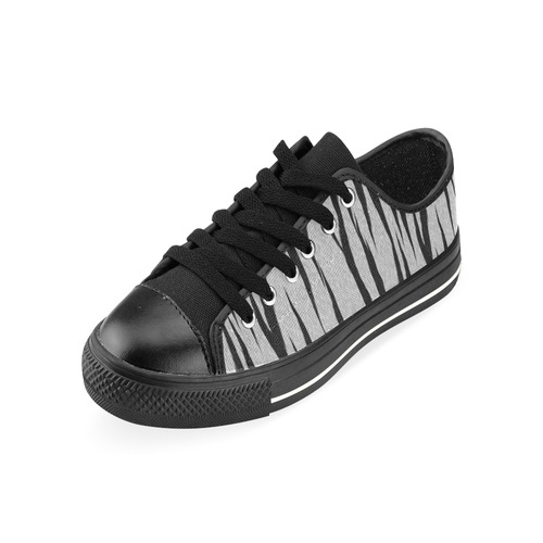 A Trendy Black Silver Big Cat Fur Texture Low Top Canvas Shoes for Kid (Model 018)